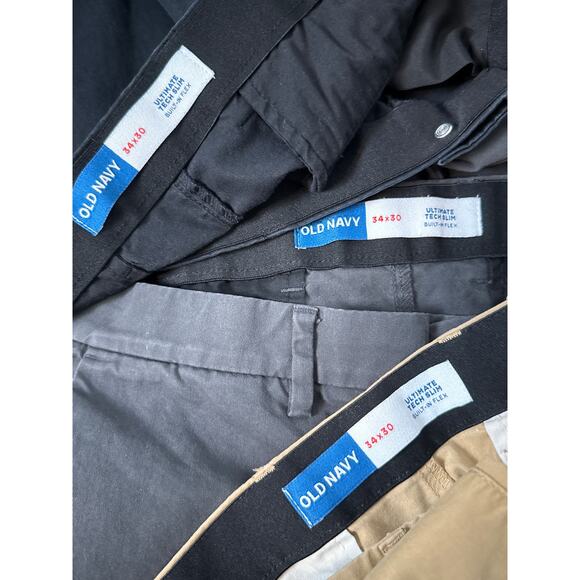 3 pairs of Men’s Old Navy 34x30 Ultimate Tech Slim - black, tan, and gray - Picture 8 of 8